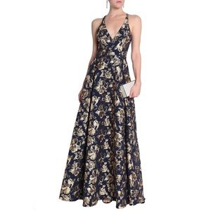 BADGLEY MISCHKA Flared brocade gown